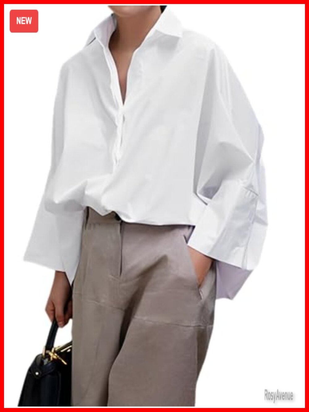 Womens Button Down Shirt 3/4 Sleeve Collared Blouse Loose Fit Work Top